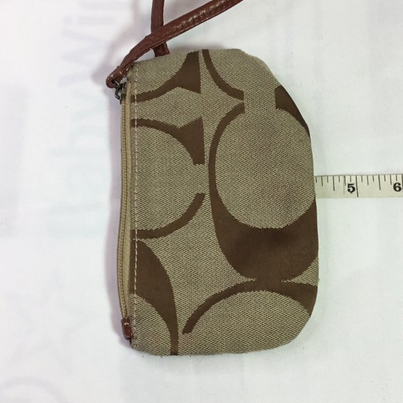 Coach Signature Tan & Black Wallet Wristlet Clutch 6x4 Zip Small Card Holder - Picture 7 of 7